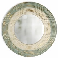 35" Round Green, Cream, and Gold Metal Mirror