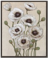 30" x 24" White Poppies 1 Floral Canvas Framed