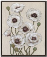 30" x 24" White Poppies 2 Floral Canvas Framed