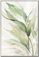 42" x 28" Green Plant Flow 1 Floral Canvas Framed