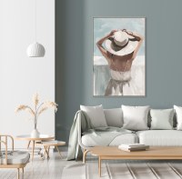 42" x 28" Lady in a Hat Coastal Canvas Framed