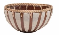 10" Round Terracotta Stripes and Rattan Rim Bowl