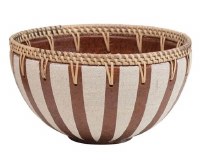 8" Round Terracotta Stripes and Rattan Rim Bowl