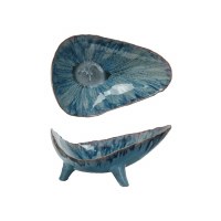 13" Blue Free Form Ceramic Footed Bowl