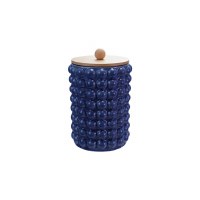 7" Round Dark Bue Ceramic Raised Dots Canister