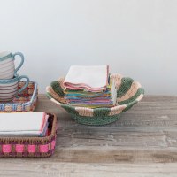 12" Round Green and Natural Woven Footed Bowl