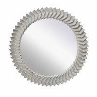 32" Round White Wash Ribbed Wood Mirror