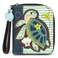 6" x 5" Teal Sea Turtle Zip Wallet