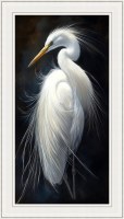 48" x 28" White Egret 2 Gel Textured Coastal Print in a White Frame