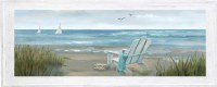 25" x 63" White Chair on the Beach Gel Textured Coastal Print in a Distressed White Frame