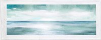 25" x 63" Blue and Green Sea Horizon Gel Textured Coastal Print in a Distressed White Frame