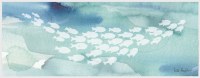 22" x 62" White School of Fish Coastal Canvas in a White Frame