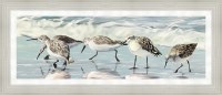 18" x 42" Five Sandpipers Along the Shore 1 Gel Textured Coastal Print in a Distressed Gray Frame