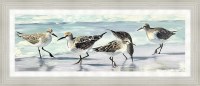 18" x 42" Five Sandpipers Along the Shore 2 Gel Textured Coastal Print in a Distressed Gray Frame