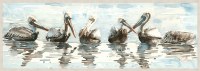 22" x 62" Six Pelicans Floating in the Water Coastal Canvas in a Wood Frame