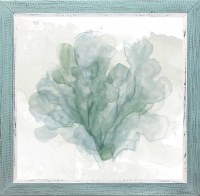 21" Sq Green Coral 2 Gel Textured Coastal Print in a Seafoam Frame