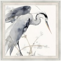 28" Sq Gray Heron 1 Gel textured Coastal Print in a Cream Frame