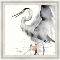 28" Sq Gray Heron 2 Gel Textured Coastal Print in a Cream Frame