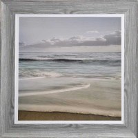 44" Sq Gentle Waves Gel Textured Coastal Print in a Distressed Gray Frame