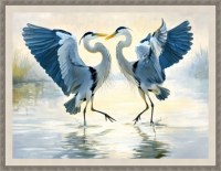 35" x 45" Two Blue Herons Gel Textured Coastal Print in a Distressed Brown Frame