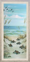 46" x 22" Sea Turtle Hatchlings on the Beach 1 Gel Textured Coastal Print in a Distressed Wood Frame