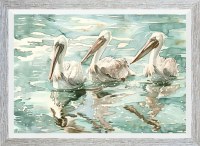 29" x 41" Three Pelicans in the Water Gel Textured Coastal Print in a Distressed Natural Frame