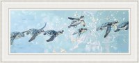 24" x 52" Seven Baby Sea Turtles Swimming in the Ocean Gel Textured Coastal Print in a White Frame