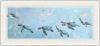 24" x 52" Six Baby Sea Turtles Swimming in the Ocean Gel Textured Coastal Print in a White Frame