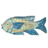 8" x 19" Blue and Natural Wood Fish Wall Art Plaque