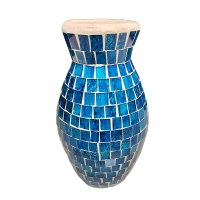 9" Blue Glass Mosaic Vase