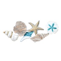 14" x 34" Multicolor Metal and Wood Sea Shell Coastal Wall Art Plaque