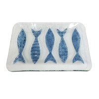 8" x 12" Clear and Blue Fish Pattern Coastal Glass Tray