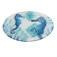 6" x 9" Oval Blue Seahorse Coastal Glass Platter