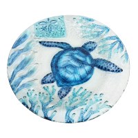 9" Round Blue Sea Turtle Coastal Glass Platter