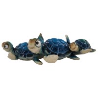 9" Dark Blue Sea Turtle Family Polyresin Coastal Figurine