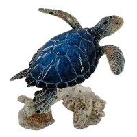 5" Dark BLue Sea Turtle on Faux White Coral Polyresin Figurine