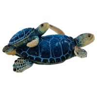 5" Dark Blue Sea Turtle With a Baby on it's Back Polyresin Coastal Figurine