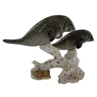 6" Gray Manatee Swimming With a Baby Manatee Polyresin Coastal Figurine