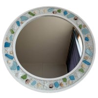 20" Round Multicolor Seaglass and Sea Shells Coastal Wall Mirror