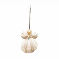 3" White Seashell and Polystone Pearl Angel Ornament