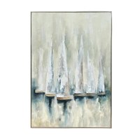 60" x 40" Six Abstract Sailboats Coastal Canvas Framed