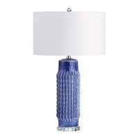 31" Dark Blue Ceramic Ribbed Table Lamp