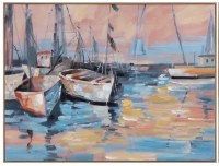 30" x 40" Pink and Blue Abstract Dinghies Coastal Canvas Framed