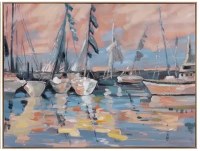 30" x 40" Pink and Blue Abstract Sailboat Coastal Canvas Framed