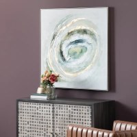 40" Sq Green and Gold Abstract Swirl Canvas Framed