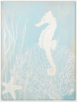 48" x 36" White Seahorse and a Starfish Coastal Canvas in a White Frame