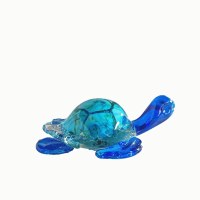 6" Dark Blue and Turquoise Glass Sea Turtle Figurine