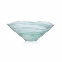 15" Round Green Alabaster Glass Bowl