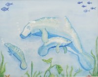18" x 22" Manatee with Baby Framed Wall Art Under Glass