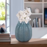 10" Blue Wide Ribbing Glass Vase